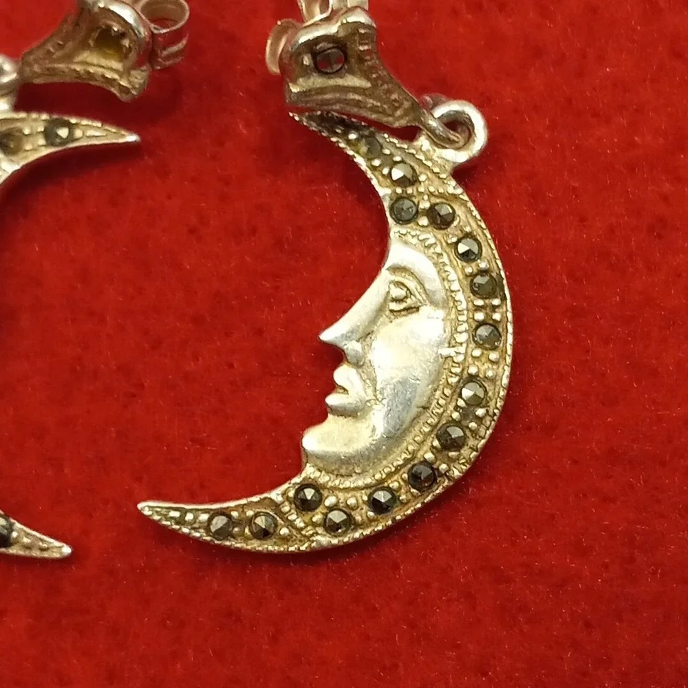 Crescent Sterling Silver  925 Set Of Earrings And Pendant-brooch - Picture 4 of 12